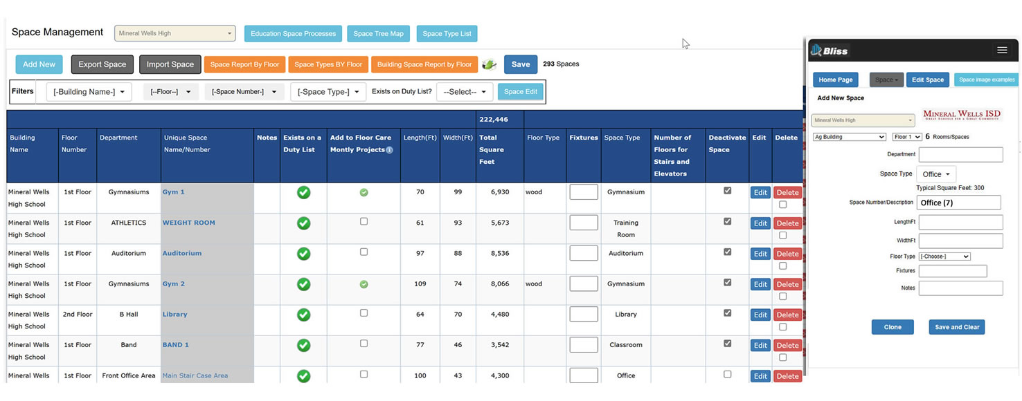 Space Management to document attributes to effectively schedule cleanings