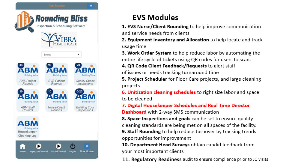 Bliss modules including rounding, inspections and much more for ABM healthcare
