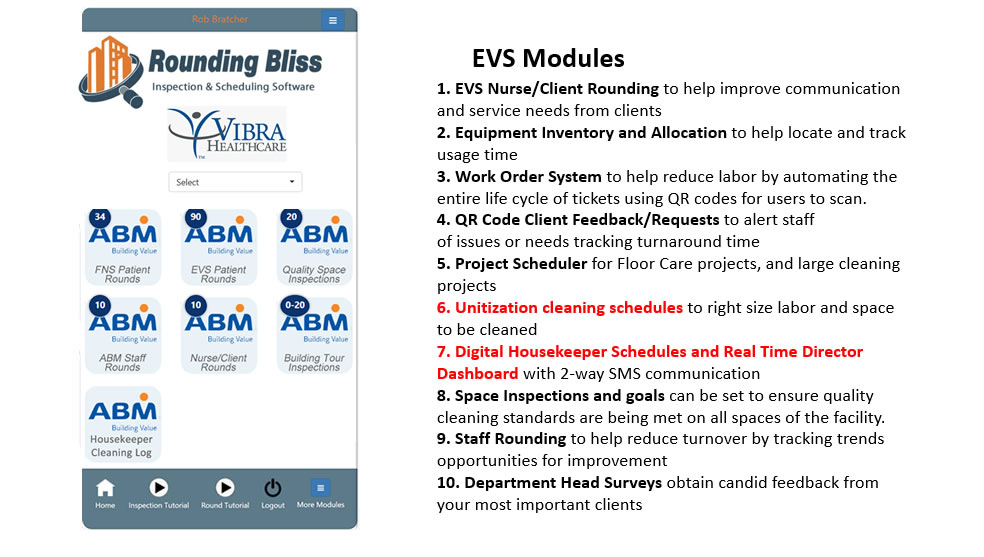 Bliss modules including rounding, inspections and much more for ABM healthcare